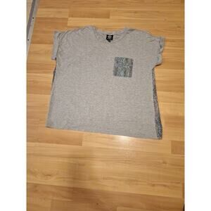 Bobeau Adult Women XL Solid Gray / Blue Pocket Crew Neck Short Sleeve T-Shirt